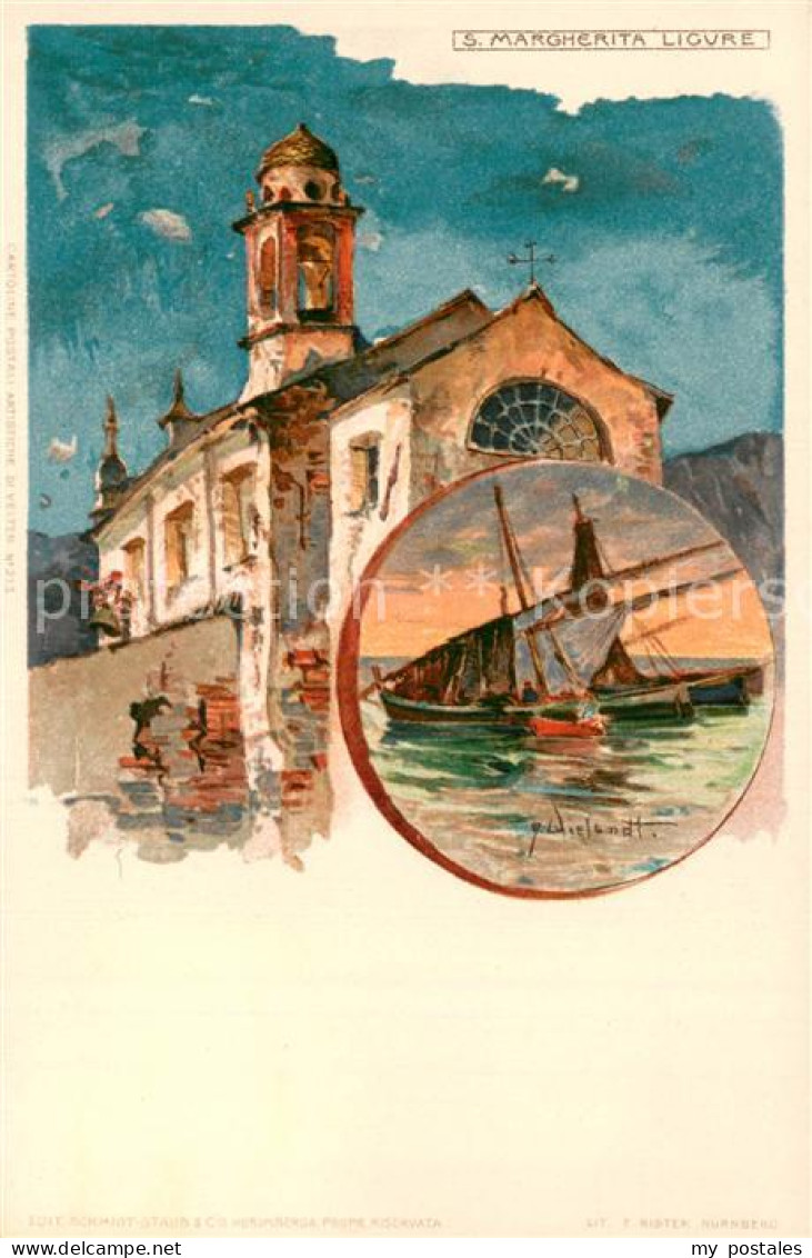 73783145 Santa Margherita Ligure IT Kirche - Boote Kuenstlerkarte Wielundt  - Other & Unclassified