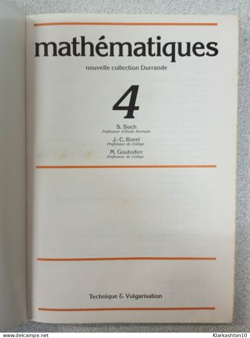 Mathématiques 4 - Sonstige & Ohne Zuordnung