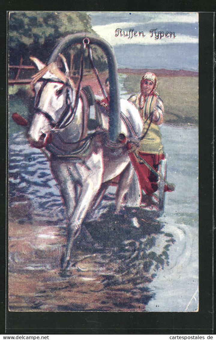 Künstler-AK Russische Frauen In Einem Pferdegespann Einen Fluss Passierend  - Non Classificati