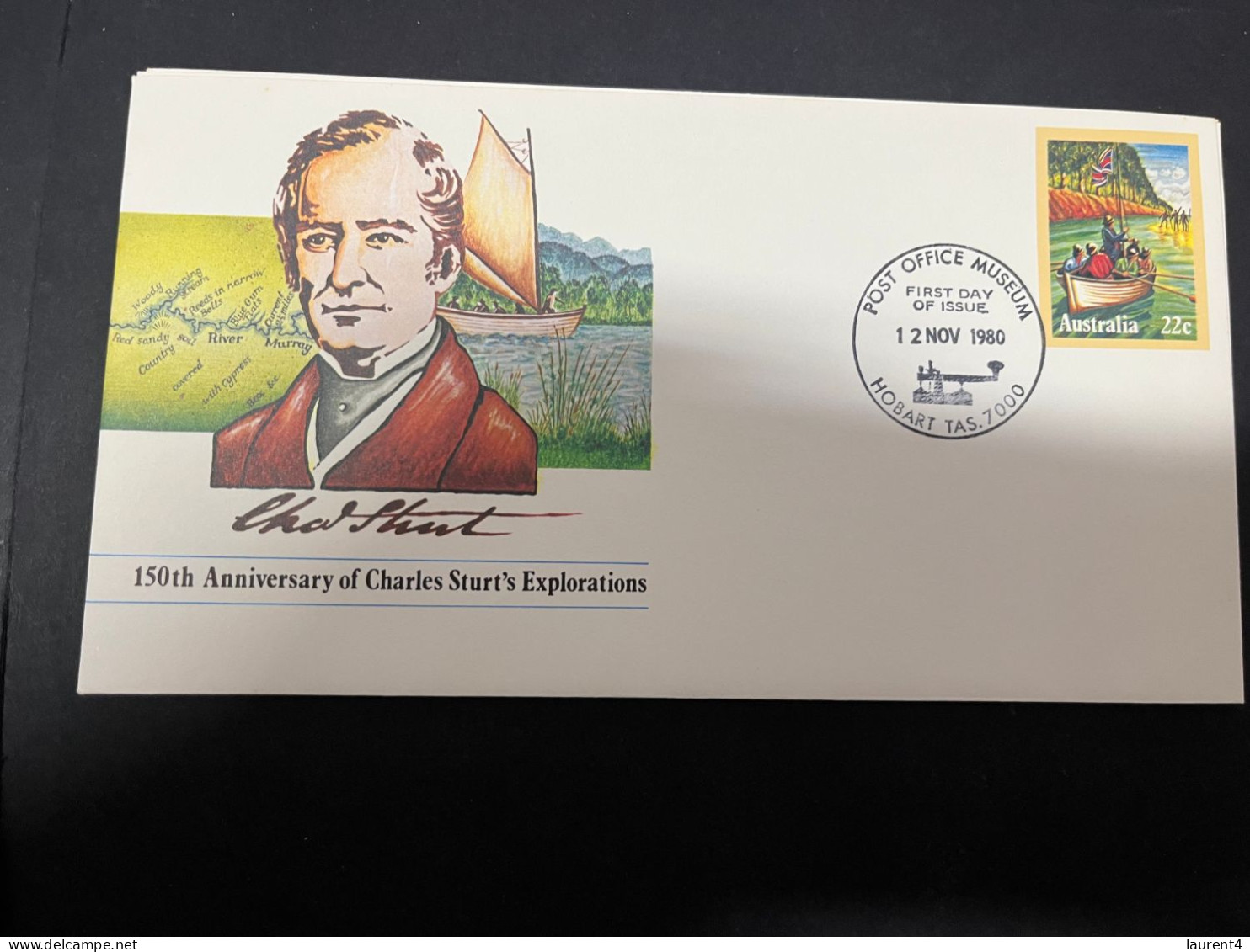 28-4-2024 (3 Z 19) Australia FDC - 1980 - Captain Charles Sturt (3 Covers - Wentwroth - Glenelg - Hobart) - Primo Giorno D'emissione (FDC)