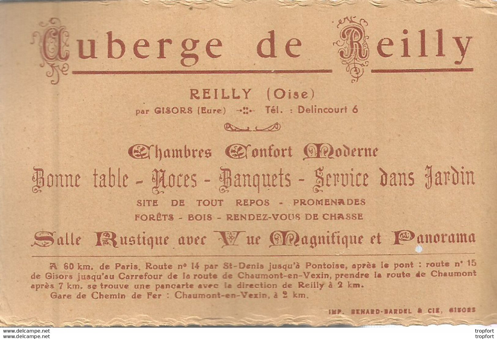 AS / Ancienne CARTE De Visite PUB Publicitaire CDV AUBERGE DE REILLY REILLY ( Oise ) HOTEL RESTAURANT - Visiting Cards