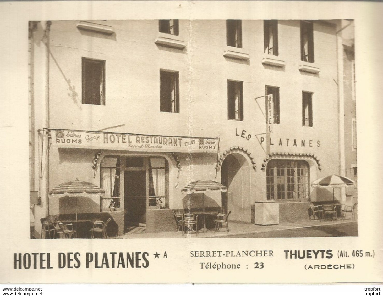 AS / Ancien Dépliant PUBLICITAIRE PUB Hotel Des PLATANES THUEYTS ARDECHE Restaurant Lalevade Montpezat Mayres - Visitenkarten