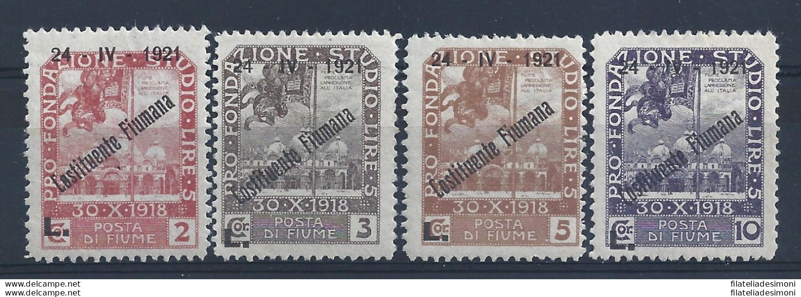 1921 Fiume, N° 172/175 - Costituente Fiumana - Alti Valori - MH*  LINGUELLATI - Andere & Zonder Classificatie