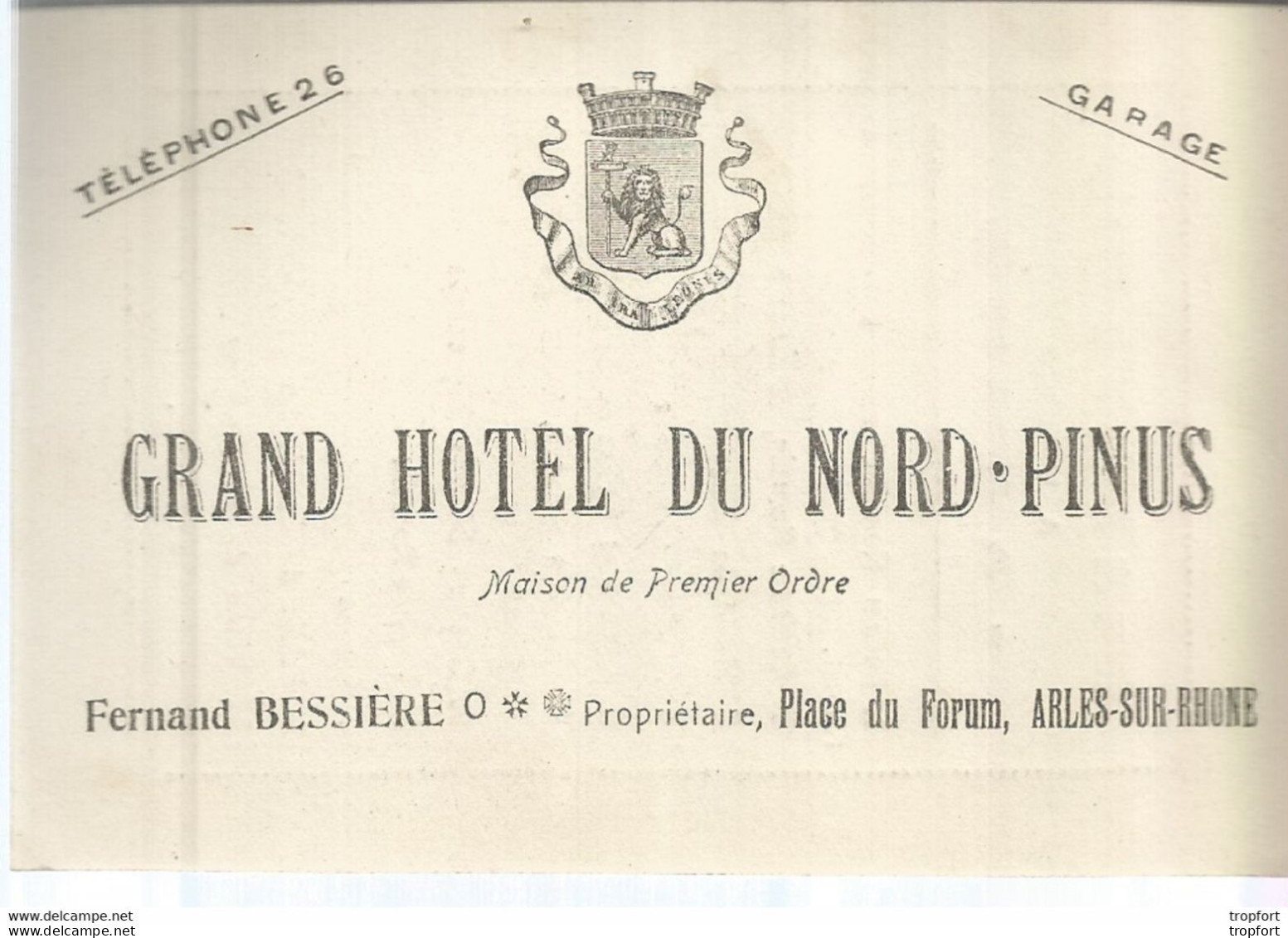 AS / Ancienne CARTE De VISITE Publicitaire PUB CDV GRAND HOTEL Du NORD PINUS ARLES-SUR-RHONE ARLES - Visitenkarten