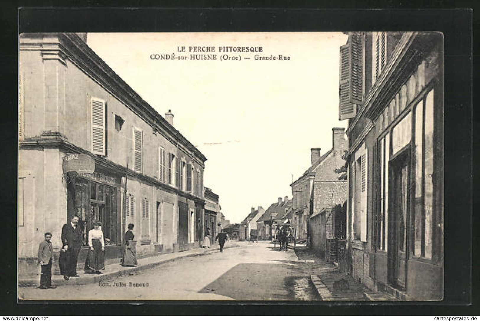 CPA Conde-sur-Huisne, Grande Rue, Cafe Petibon  - Other & Unclassified