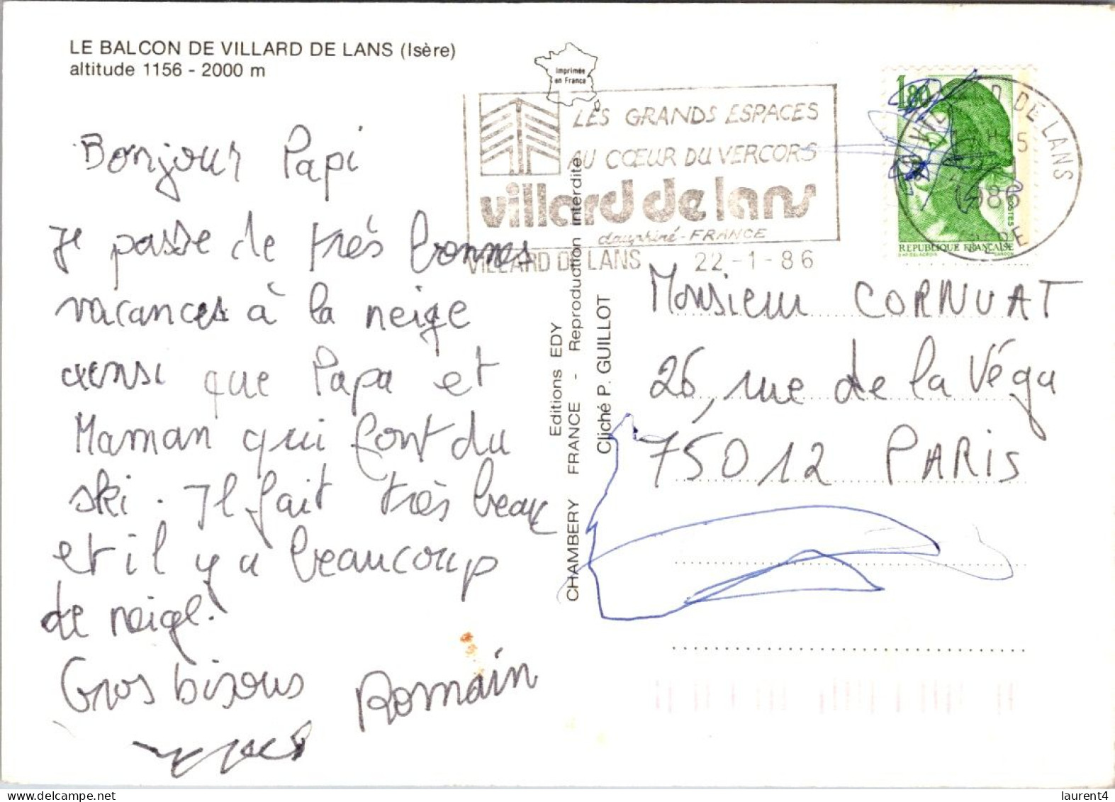 28-4-2023 (3 Z 20) France (posted 1986) Villard De Lans - Villard-de-Lans