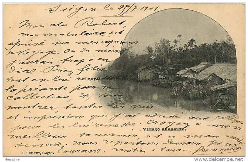 1901  Village Annamite  J. Brunet Ed. Circulée - Vietnam