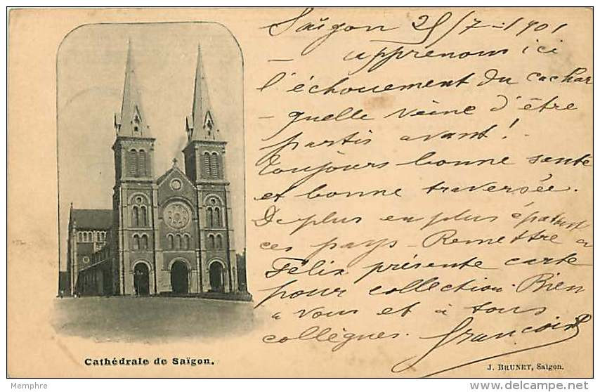 1901  Cathédrale De Saïgon  J. Brunet Ed.  Circulée - Viêt-Nam