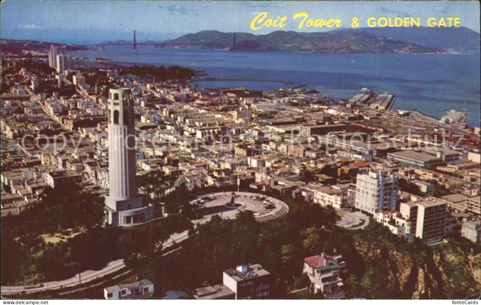 72228578 San_Francisco_California Coit Tower And Golden Gate Bridge Aerial View - Autres & Non Classés