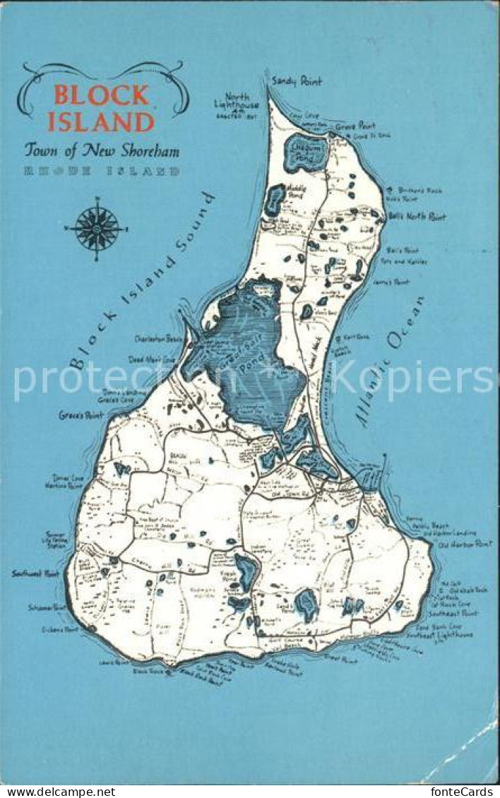 72195407 Rhode_Island_US-State Block Island Town Of New Shoreham Inselkarte - Altri & Non Classificati