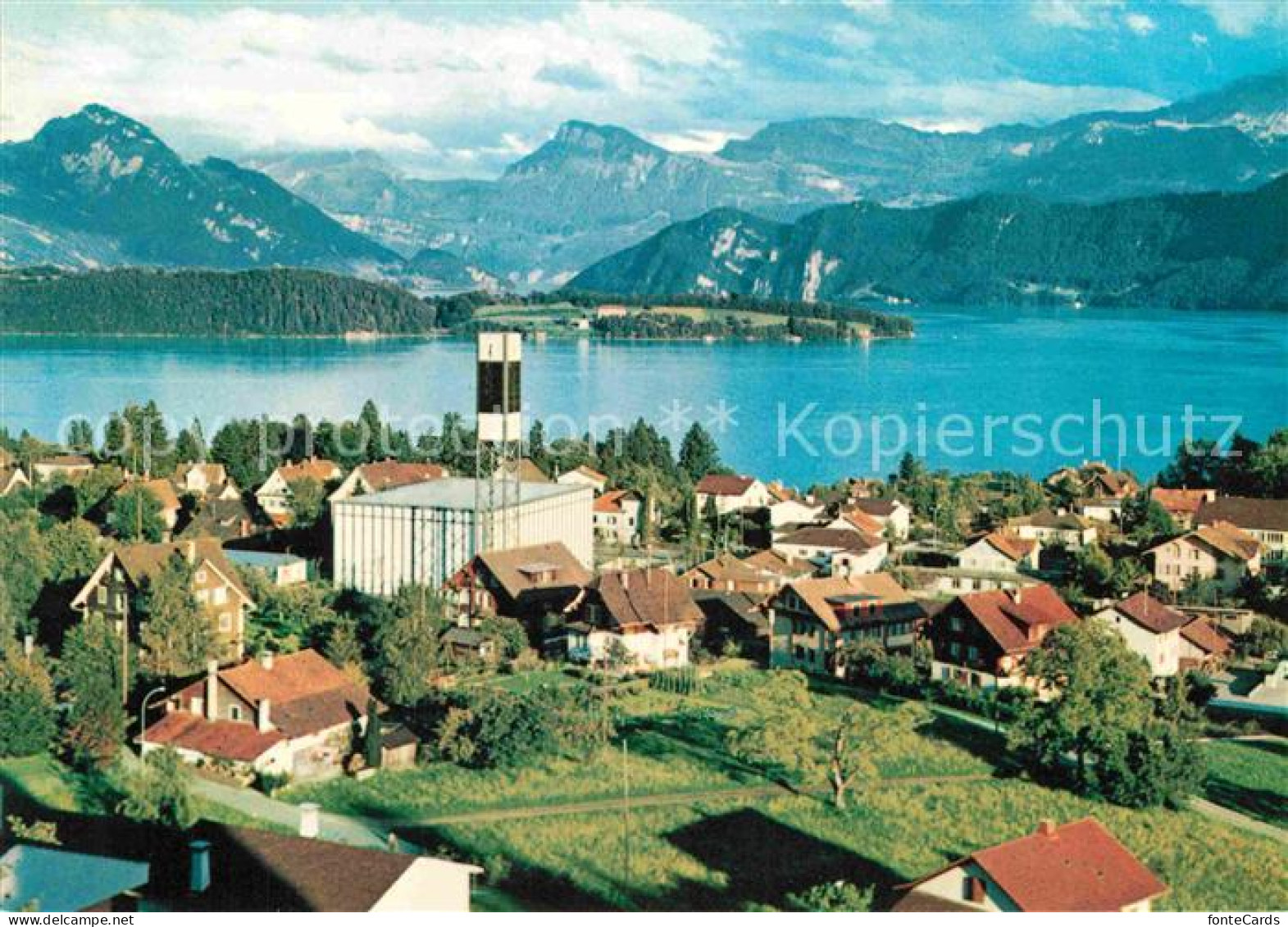 12765210 Meggen Pius Kirche Mit Vierwaldstaettersee Und Alpen Meggen - Sonstige & Ohne Zuordnung