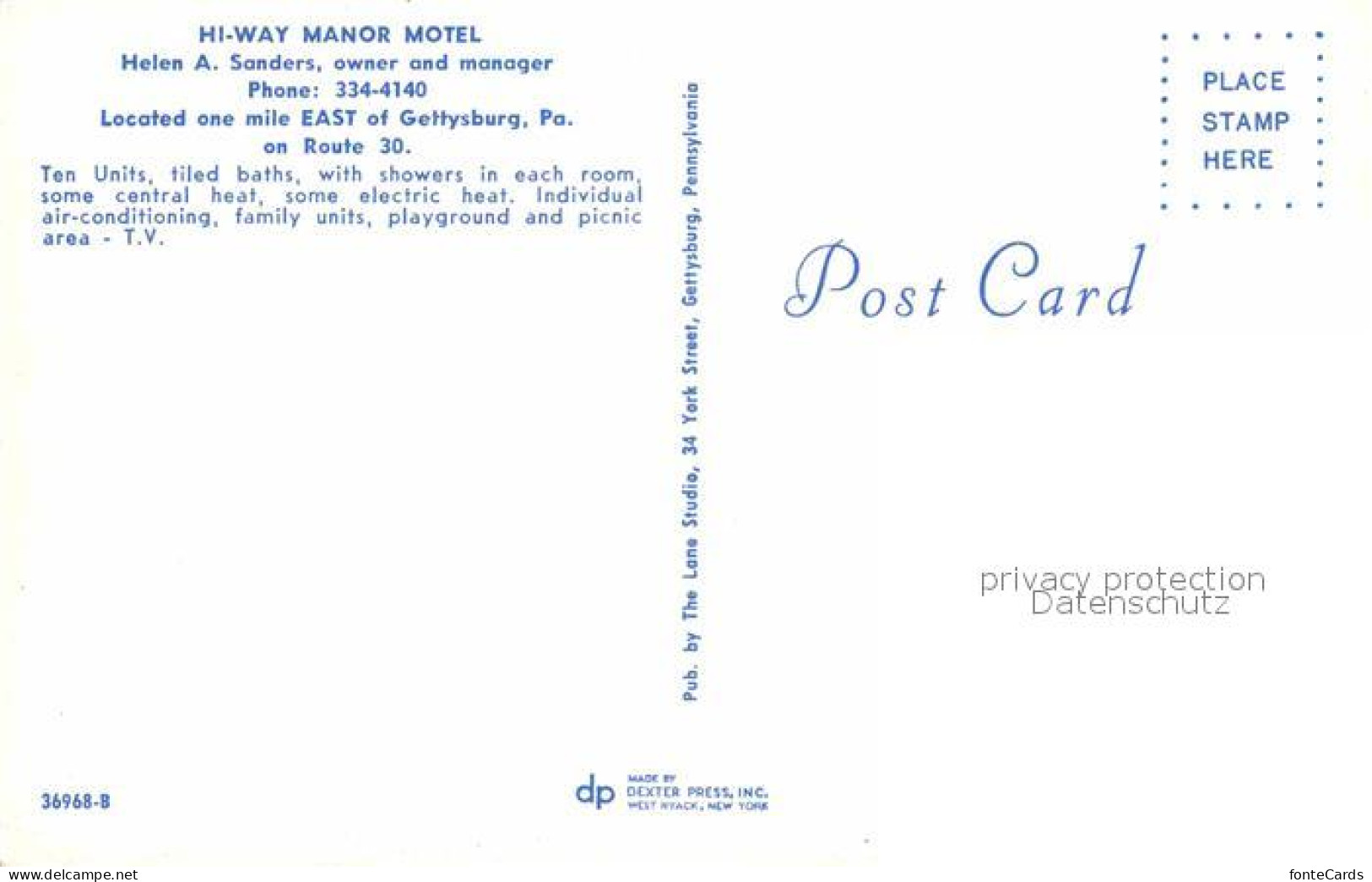 12753169 Gettysburg Pennsylvania Hi Way Manor Motel Gettysburg Pennsylvania - Other & Unclassified