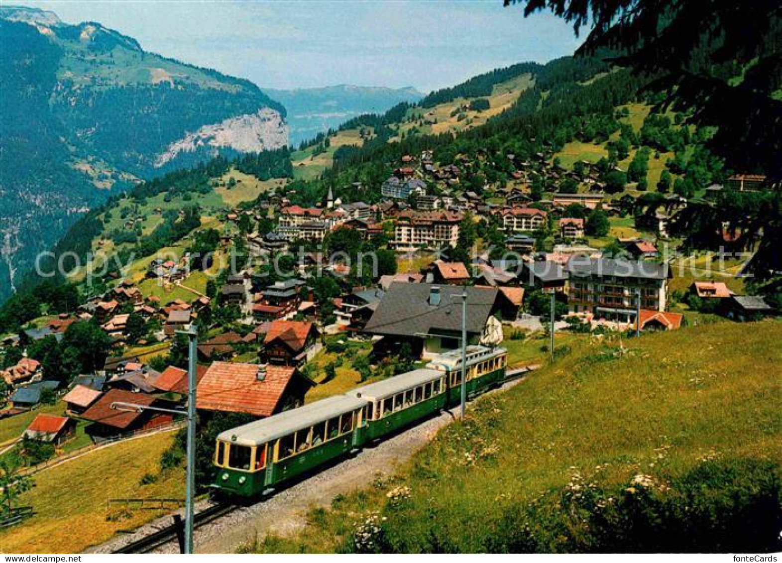 12749491 Wengen BE Panorama Mit Wengeralpbahn Wengen - Autres & Non Classés