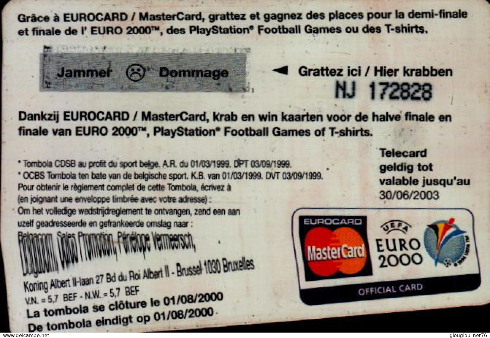 TELECARTE BELGACOM 200  BEF...EURO 2000 - Ohne Chip