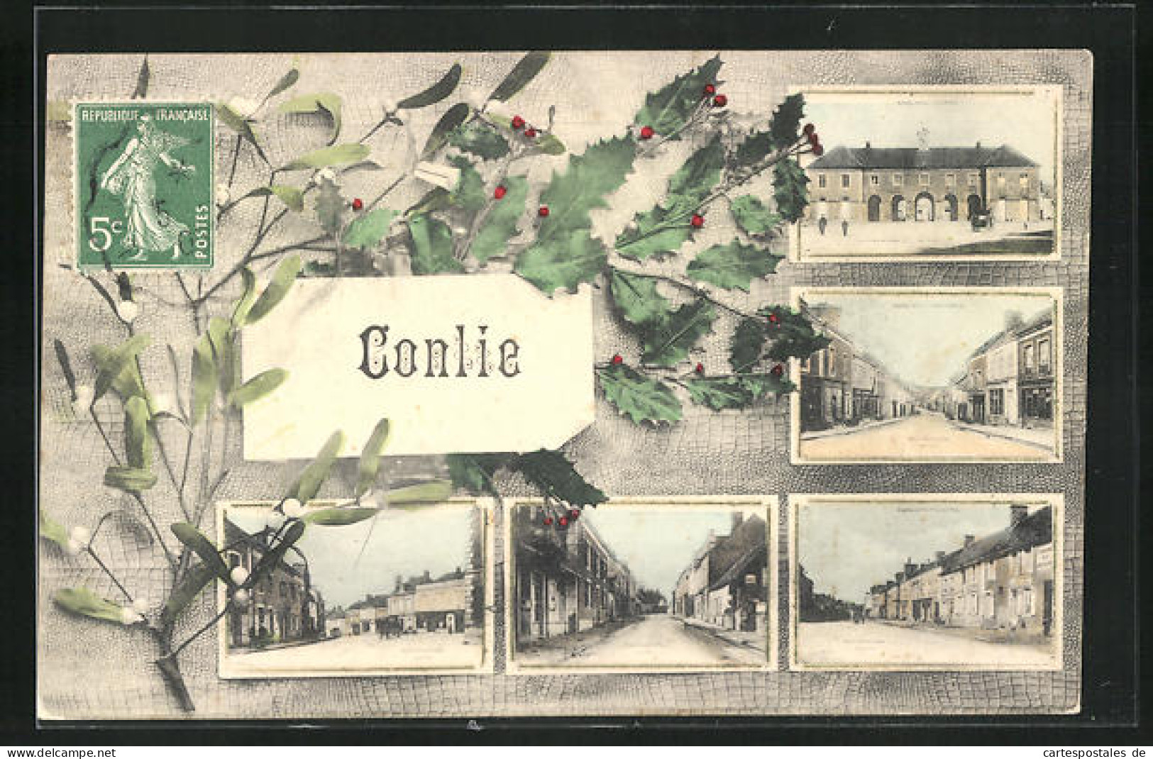 CPA Conlie, Hallen, Vue De La Rue Avec Vue Du Bâtiment, Vue Partielle  - Conlie