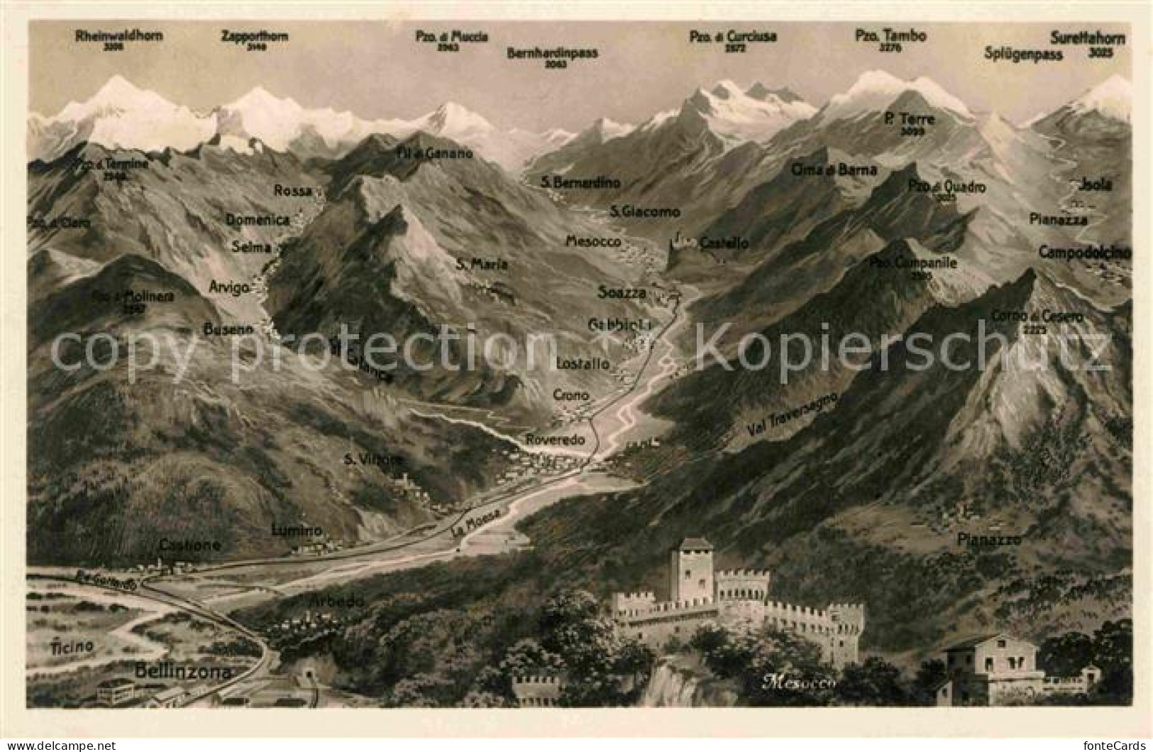 12733694 Bellinzona Mit Schloss Panoramakarte Bellinzona - Altri & Non Classificati