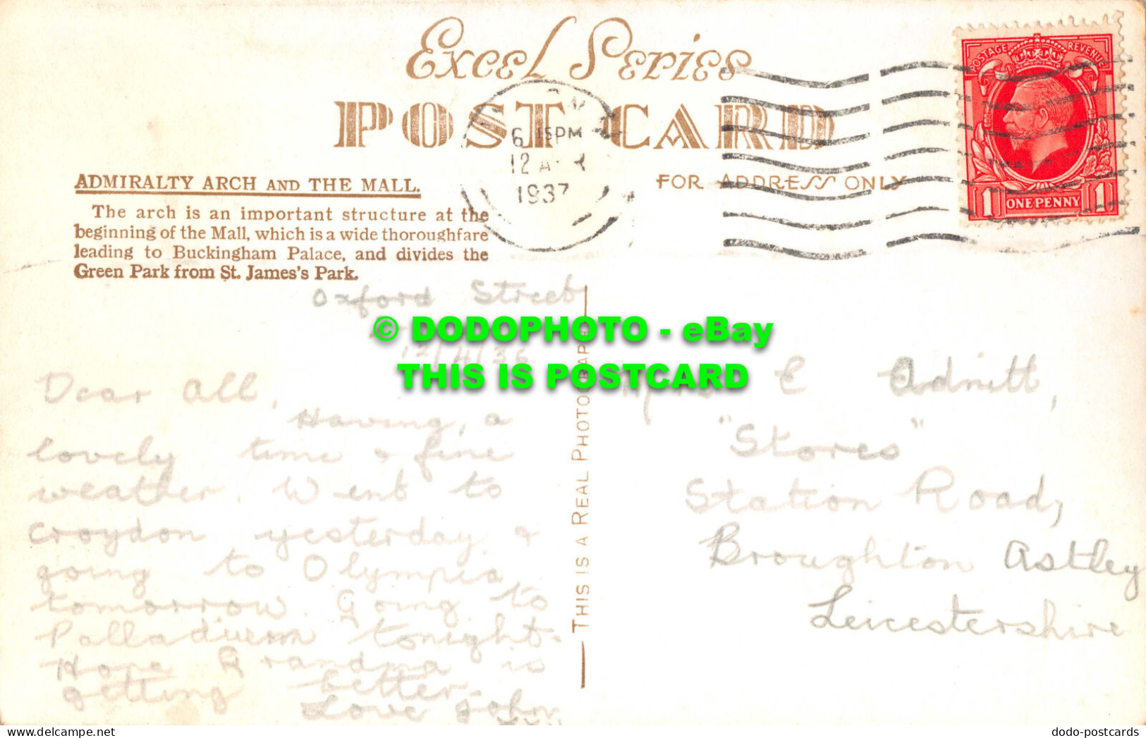 R534280 London. Admiralty Arch. Excel Series. RP. 1937 - Other & Unclassified