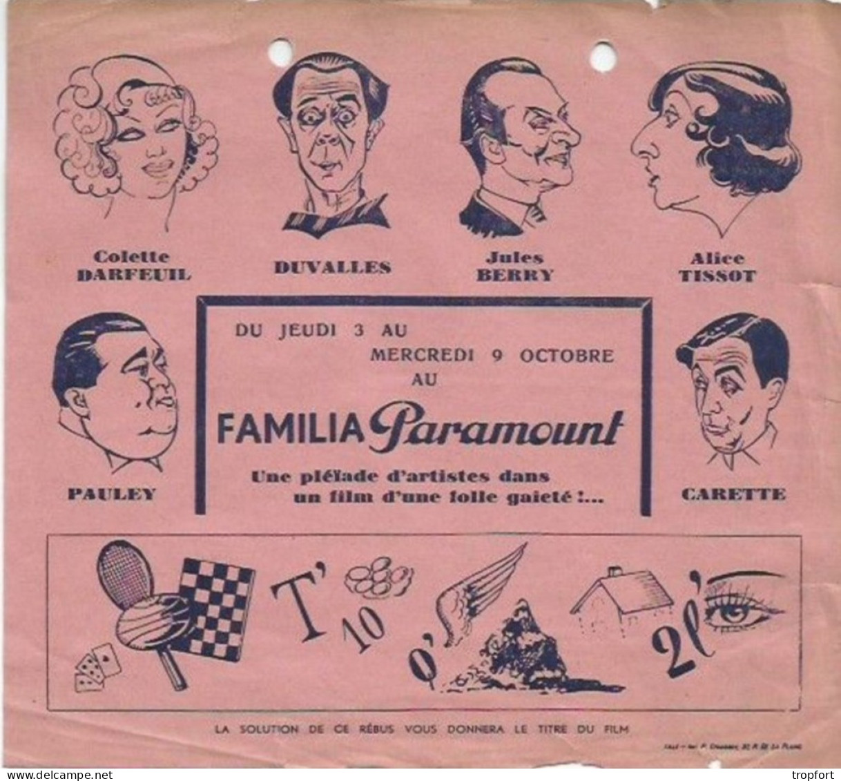 CH / Old Movie Program / Programme Affichette Cinéma FAMILIA PARAMOUNT Rebus = Titre Du Film // - Programme