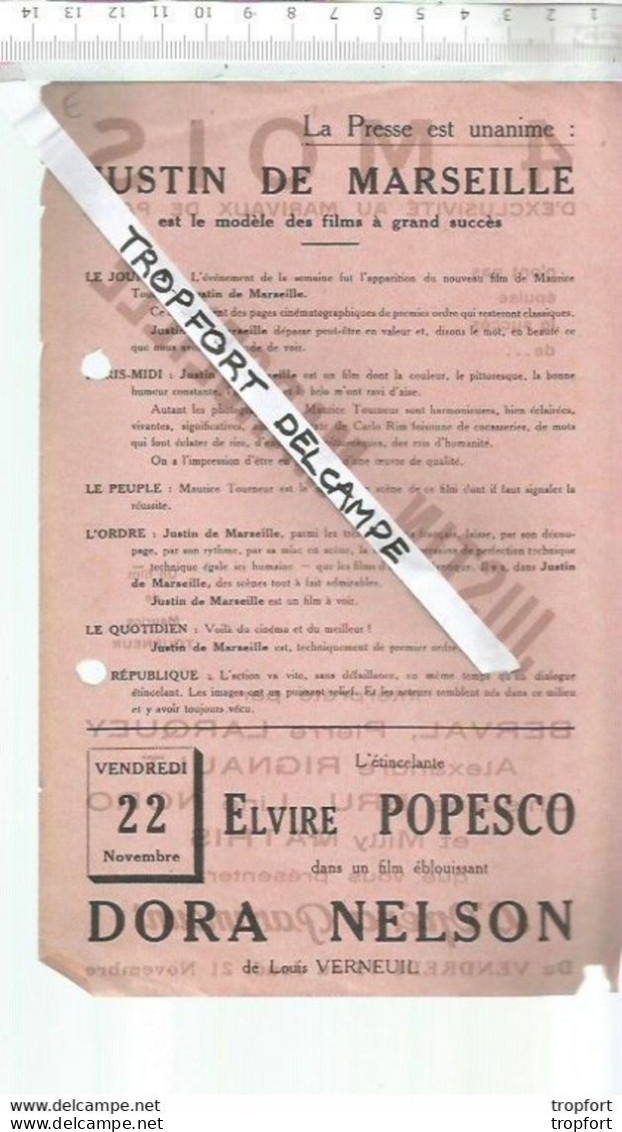 Bb // Vintage // Old French Movie Program / Affichette Programme Cinéma Justin De Marseille // Berval Noro - Programme