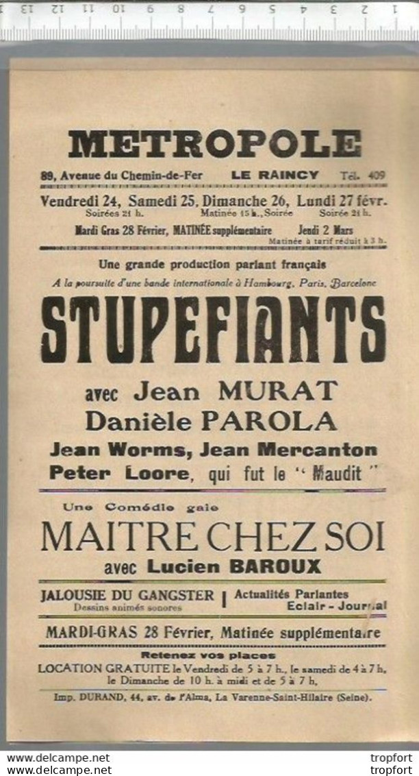 Bk / Vintage / Old French Movie Program // Affichette Programme Cinéma // Metropole // STUPEFIANT Murat Parola - Programmi