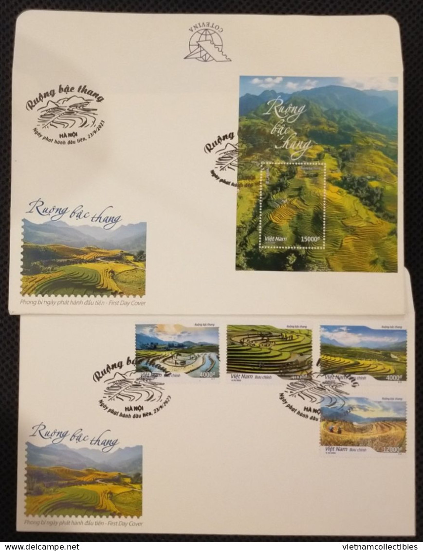 FDC Viet Nam Vietnam With Perf Stamps & Souvenir Sheet 2023 : RICE FIELD / TERRACES / LANDSCAPE (Ms1179) - Viêt-Nam