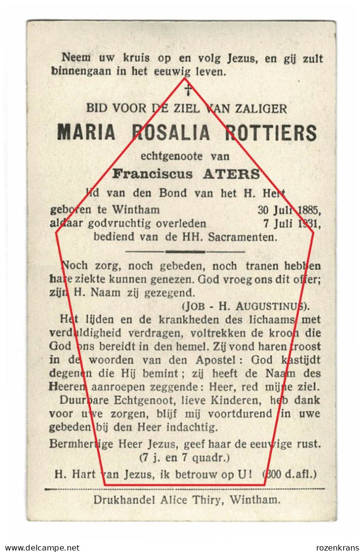 Maria Rottiers Franciscus Aters Wintham 1931 Foto Photo Doodsprentje Bidprentje - Décès