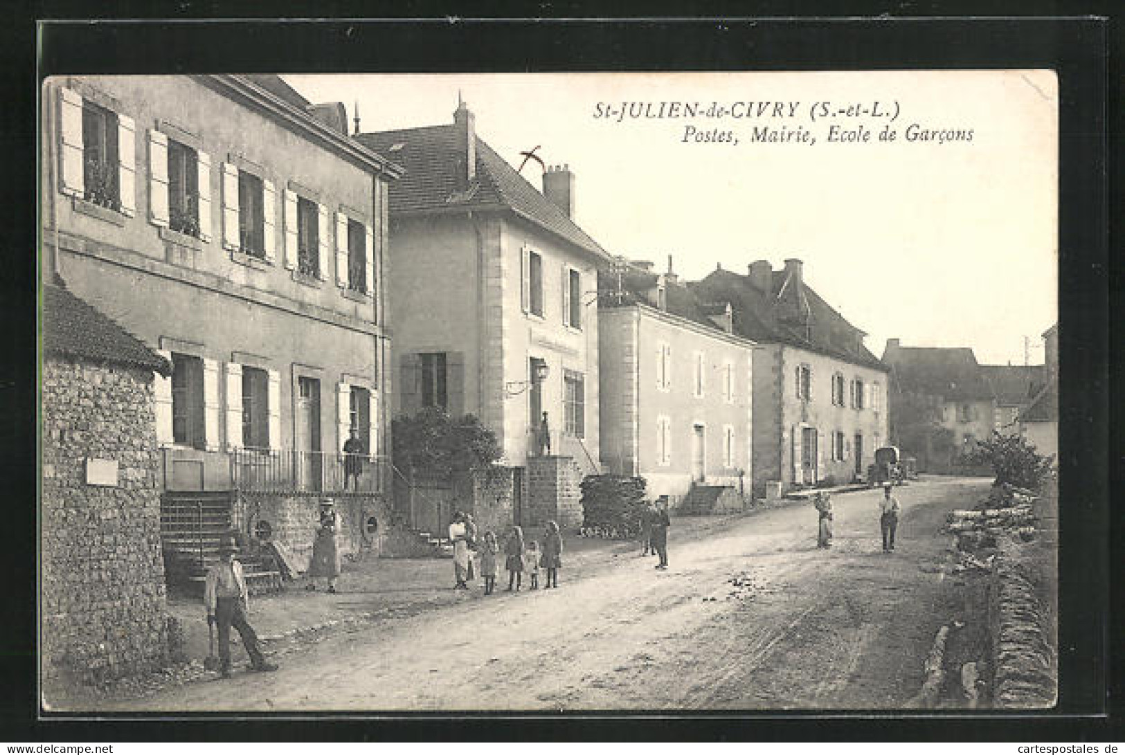 CPA Saint-Julien-de-Civry, Postes, Mairie, Ecole De Garcons  - Sonstige & Ohne Zuordnung