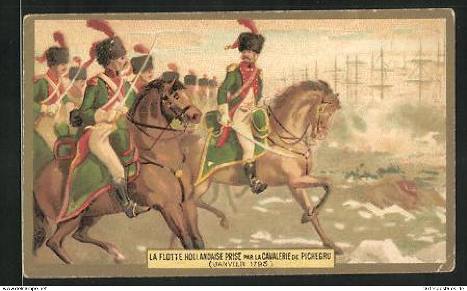 Sammelbild Chicoree Extra C. Beriot, La Flotte Hollondaise Prise Par La Cavalerie De Pichegru  - Thee & Koffie