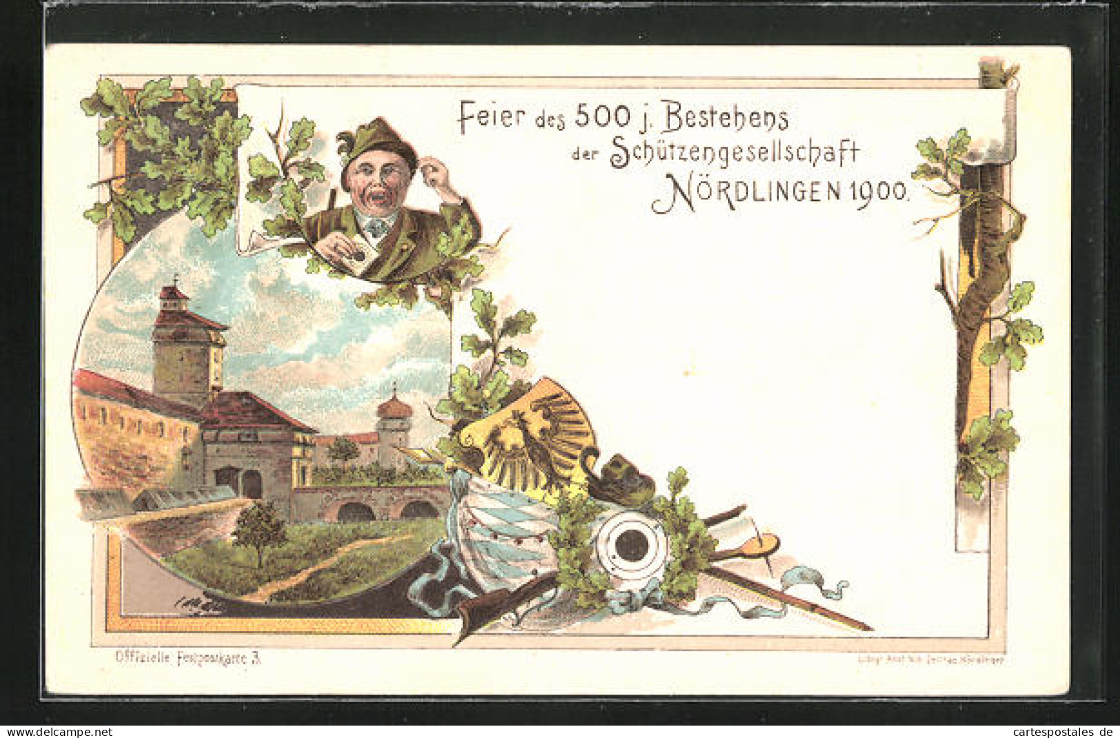Lithographie Ganzsache Bayern PP15C25 /03: Nördlingen, 500 Jähriges Bestehen Der Schützengesellschaft 1900  - Postkarten