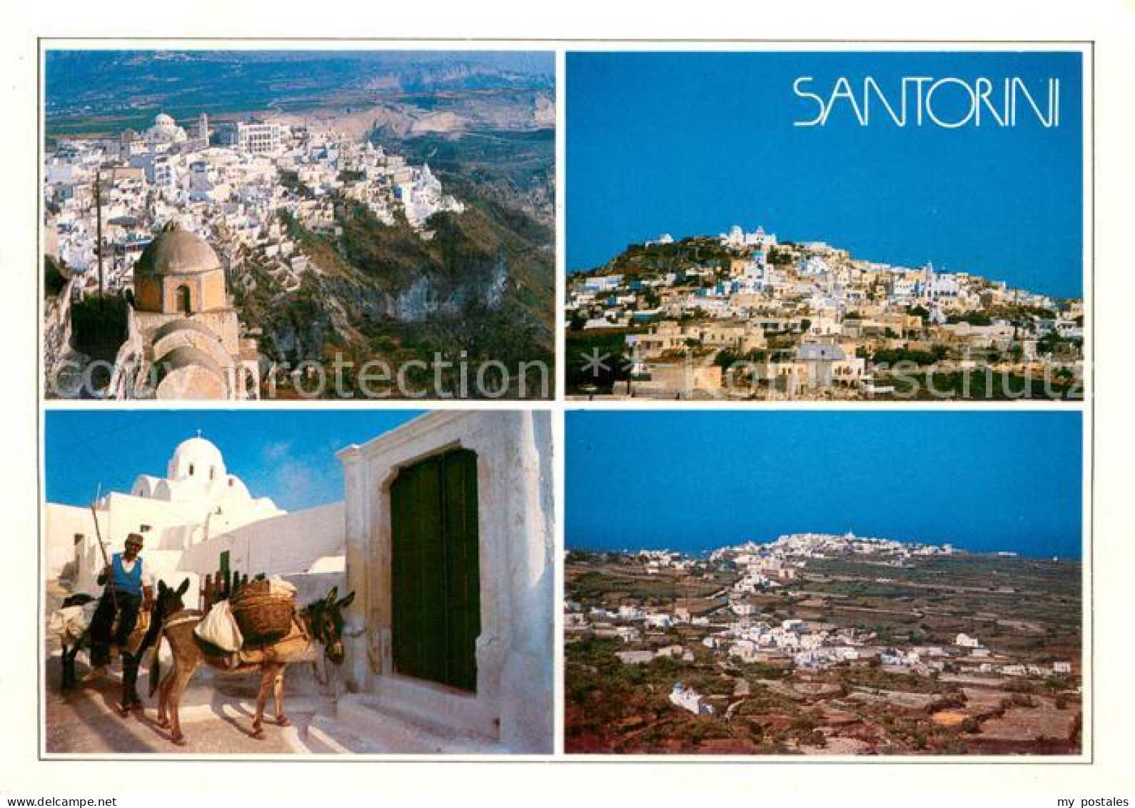 73782574 Santorini Santorine Santorino Greece Panorama Lasttiere Esel  - Grecia