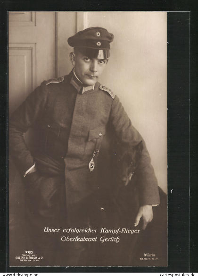 Foto-AK Sanke Nr. 388: Oberleutnant Gerlich In Uniform Mit Schirmmütze, Flugzeugpilot Im 1. WK  - 1914-1918: 1a Guerra