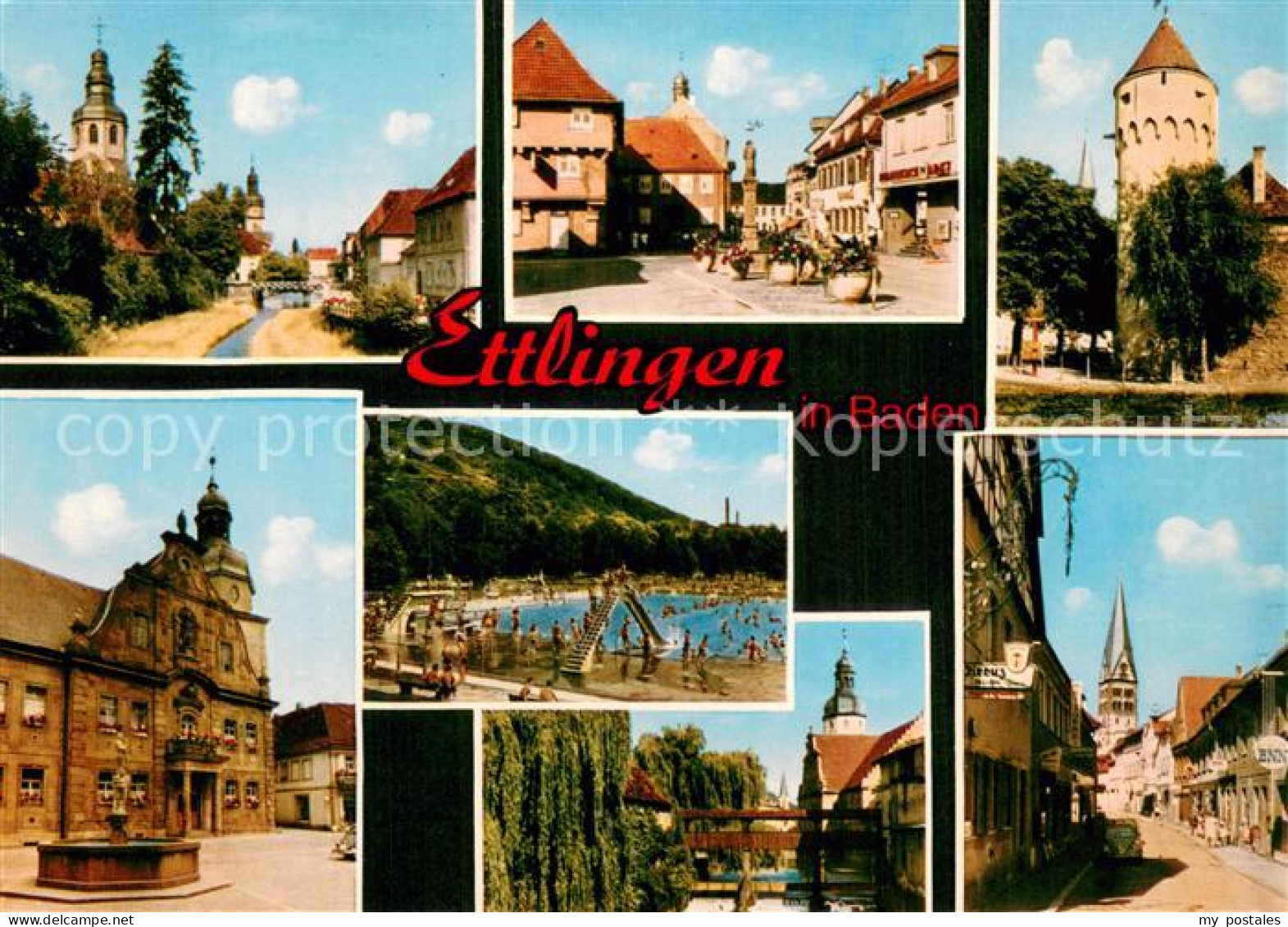 73781762 Ettlingen Orts Und Teilansichten Rathaus Marktplatz Kirchen Schwimmbad  - Ettlingen