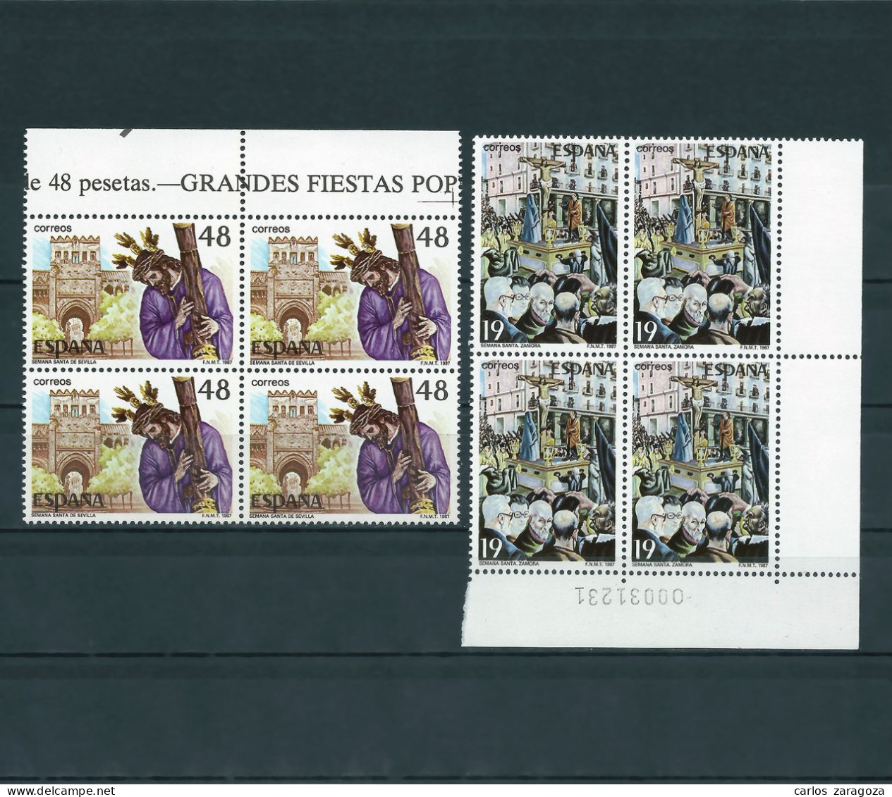 ESPAÑA 1987 — LA SEMANA SANTA ** 2897,2899, YT 2512,2513, Mi 2777,2778—En Bloques. MNH Stamps - Nuovi