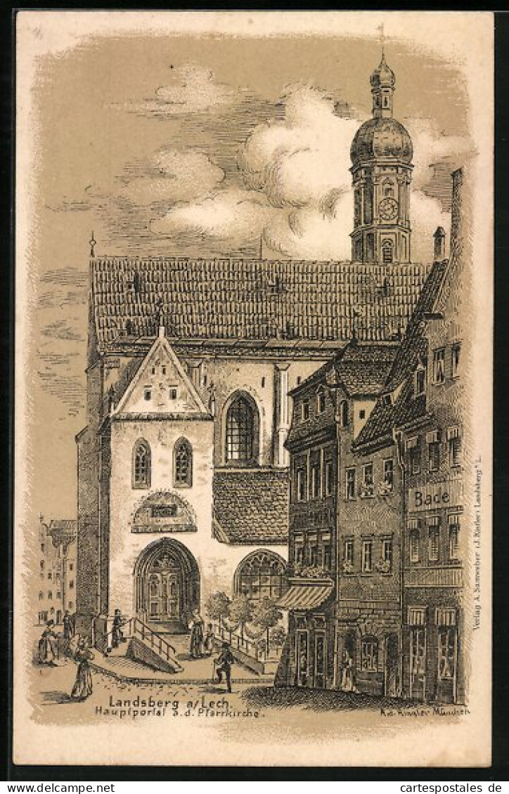 Künstler-AK Landsberg A. Lech, Hauptportal Der Pfarrkirche  - Landsberg