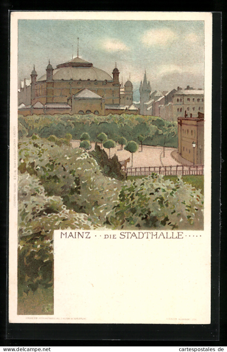 Lithographie Mainz, Die Stadthalle  - Mainz