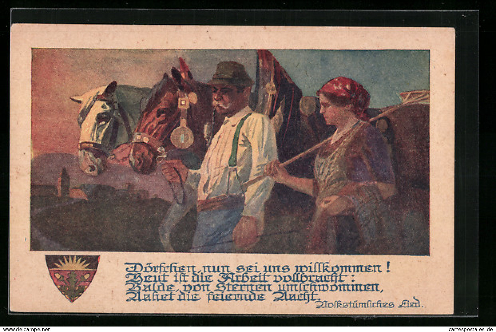 AK Deutscher Schulverein Nr. 1073: Bauernpaar Nach Getaner Arbeit  - War 1914-18