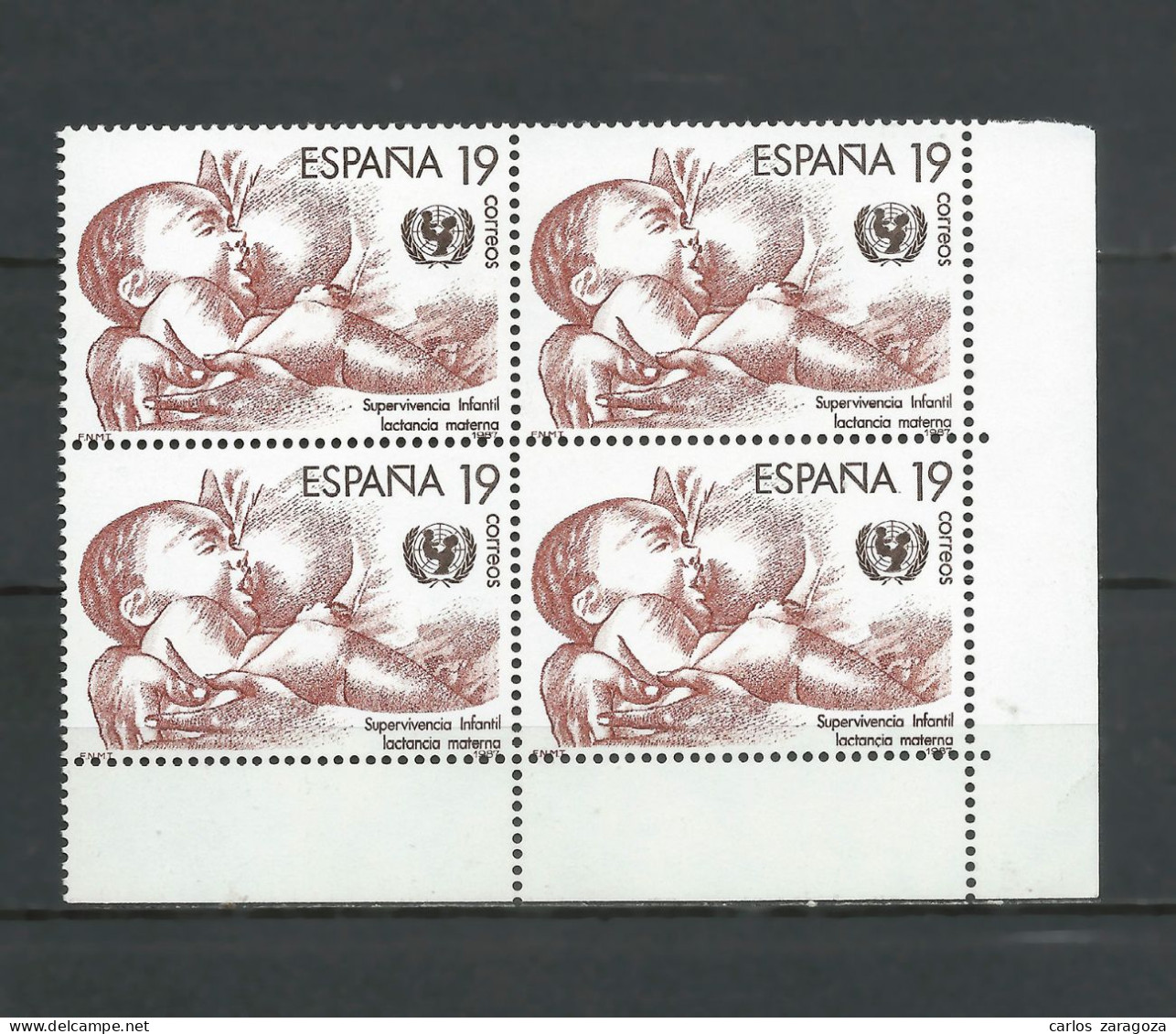 ESPAÑA 1987 — UNICEF ** 2886, YT 2501, Mi 2766, Sg 2902. En Bloque, MNH Stamps - Nuovi