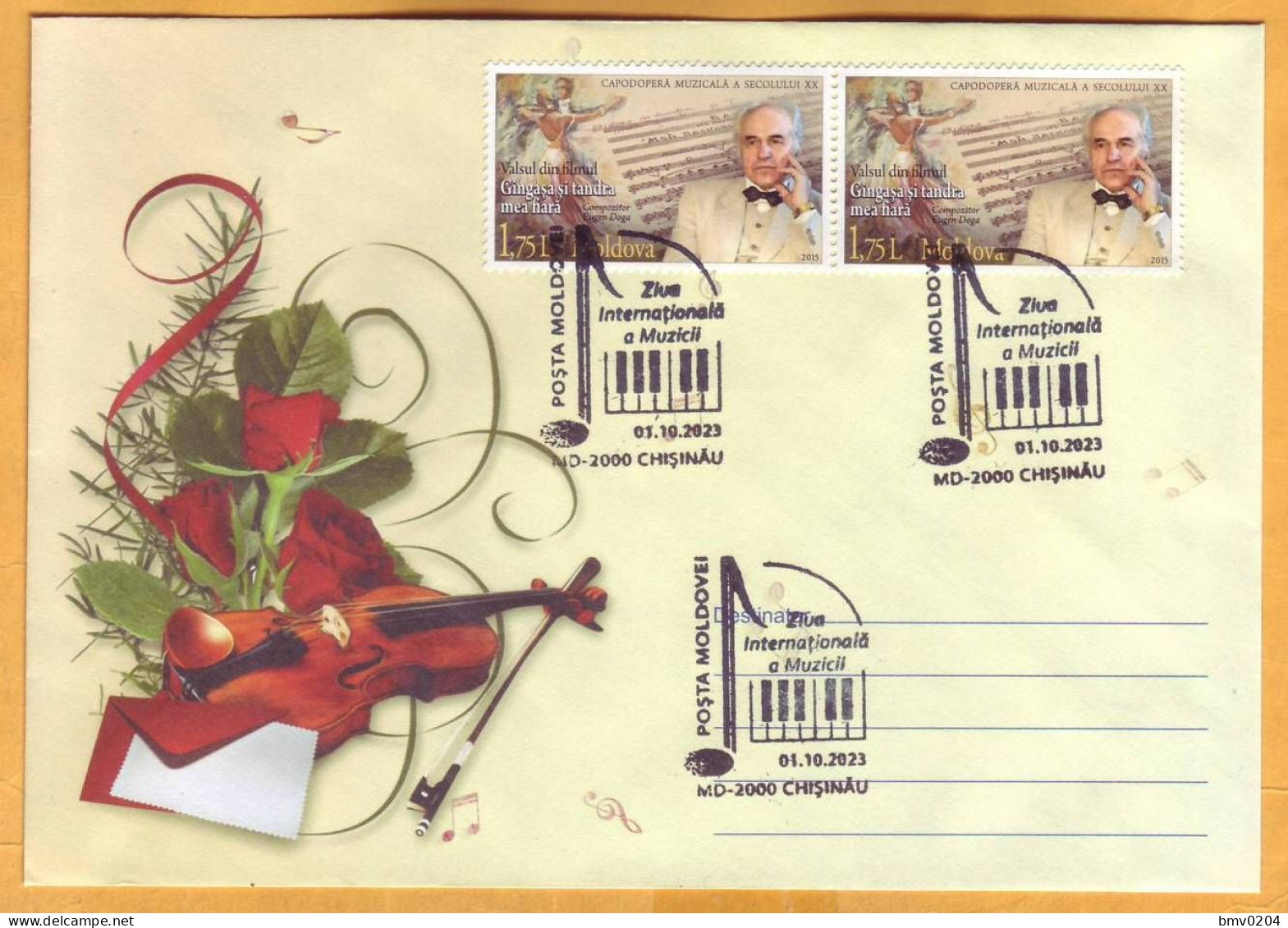 2023 Moldova Special Postmark „International Music Day” Evgeniy Doga - Soviet, Moldavian And Russian Composer - Moldavie