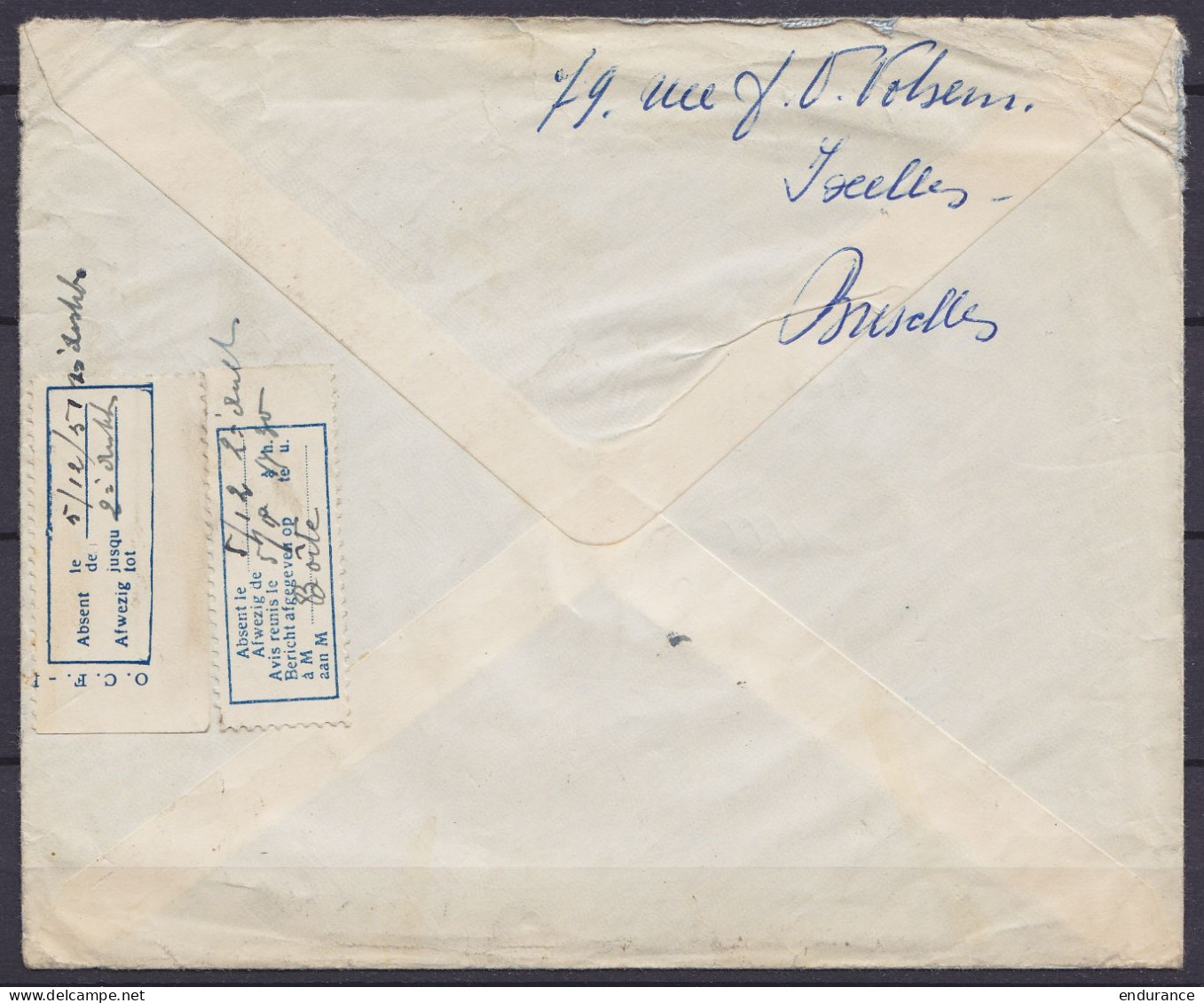 L. Recommandée Affr. N°847A+832 Càd Agence "* IXELLES-ELSENE */-1.12.1951/ 21" Pour DISON-lez-VERVIERS (au Dos : étiquet - Storia Postale