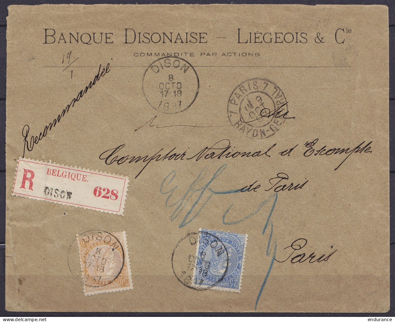 L. Recom. Banque Disonaise Affr. N°60+62 Càd DISON /8 OCTO 1897 Pour PARIS - Càd Arrivée "PARIS 7 / RAYON-CENTRAL" (au D - 1893-1900 Thin Beard