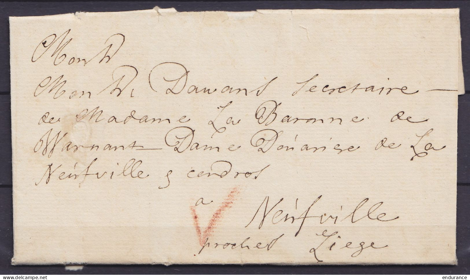 L. Datée 2 Septembre 1746 De HAGE ('s GRAVENHAGE) Pour NEUFVILLE Proche Liège (Neuville-en-Condroz) - Port "V" à La Crai - 1714-1794 (Oesterreichische Niederlande)