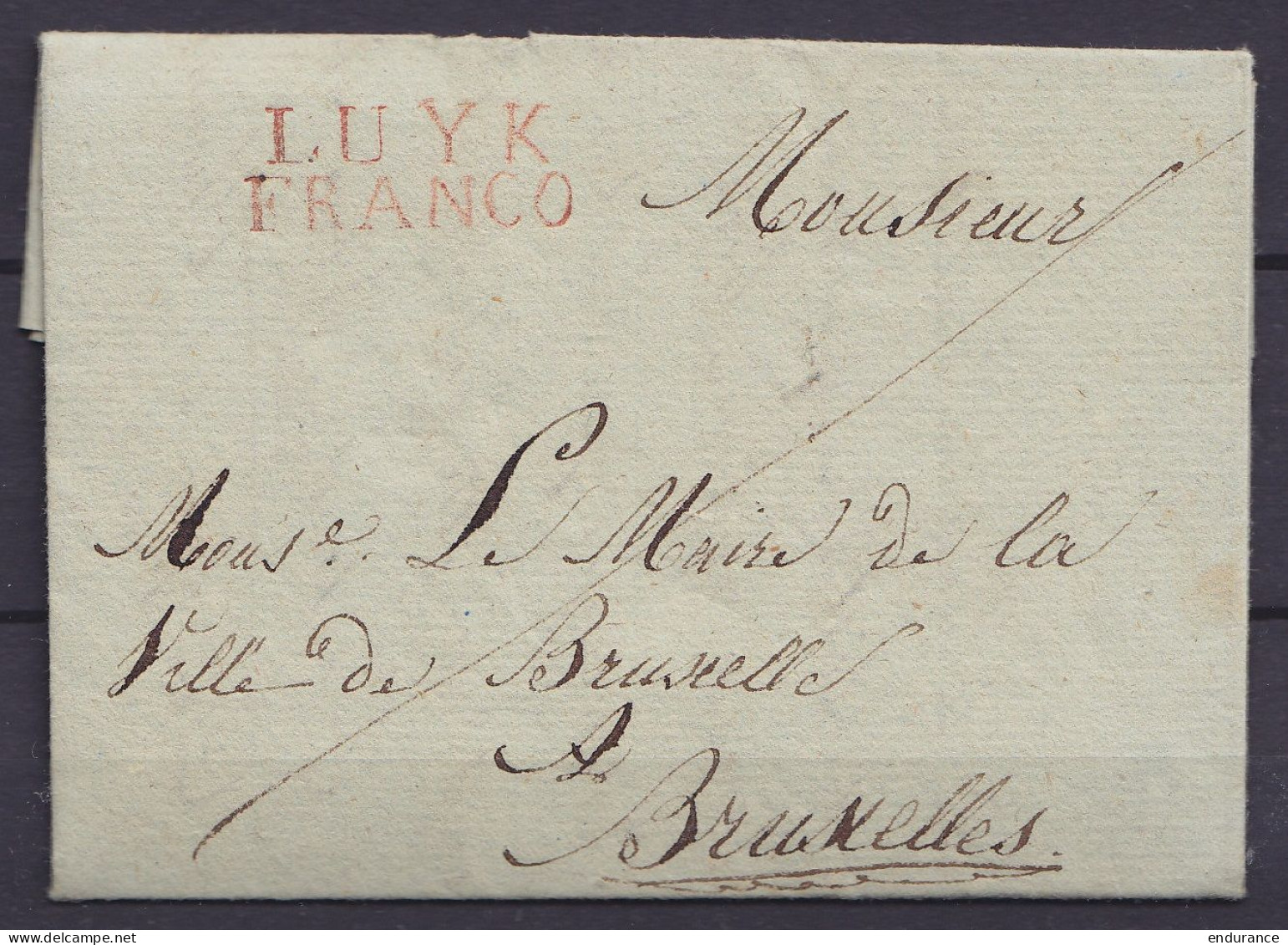 L. Datée 24 Décembre 1816 De MORTIER Pour Maire De La Ville De BRUXELLES - Griffe "LUYK / FRANCO" (franchise) - 1815-1830 (Holländische Periode)