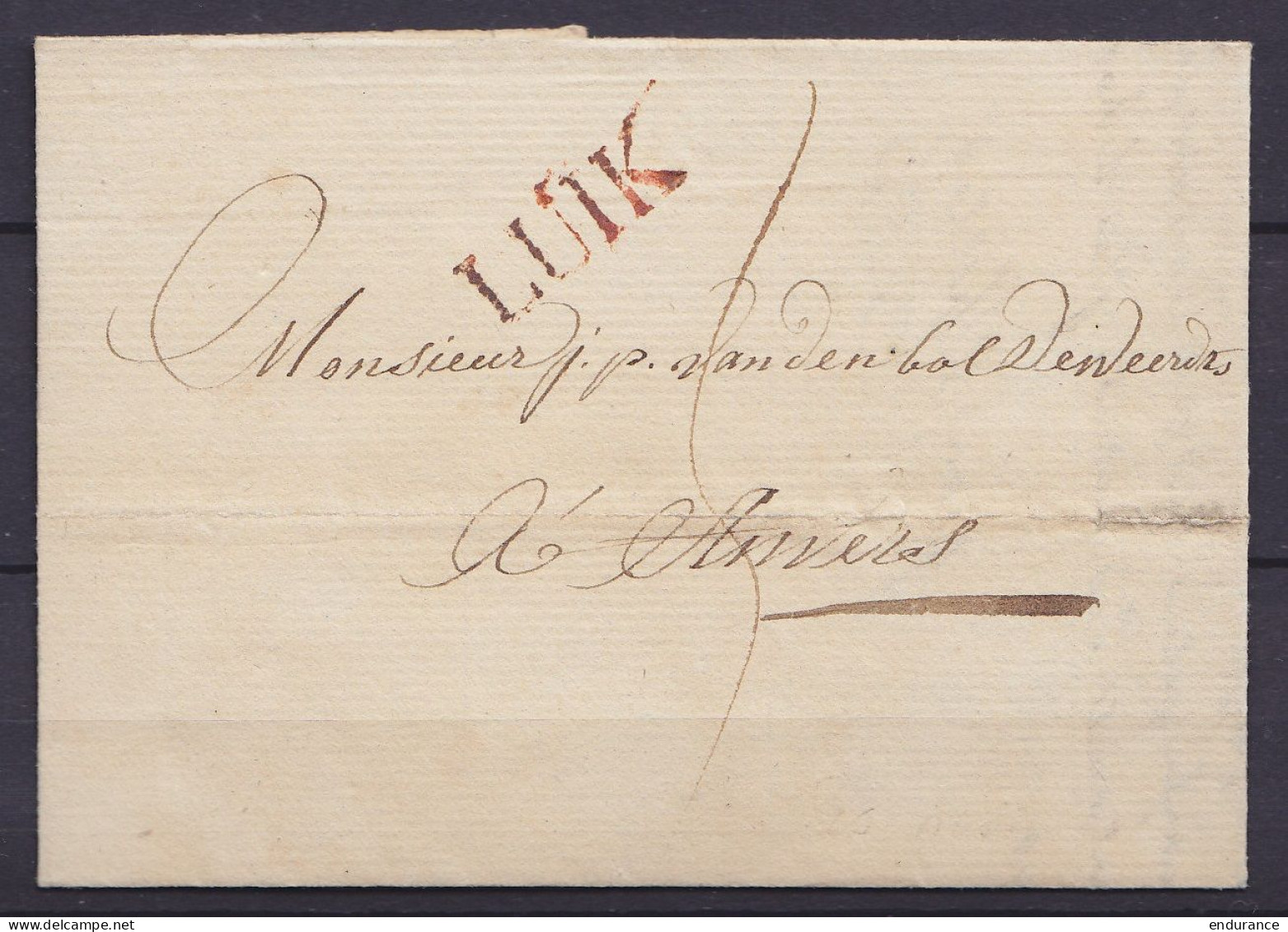 L. Datée 26 Avril 1823 De LIEGE Pour ANVERS - Griffe "LUIK" - Port "3" - 1815-1830 (Periodo Holandes)