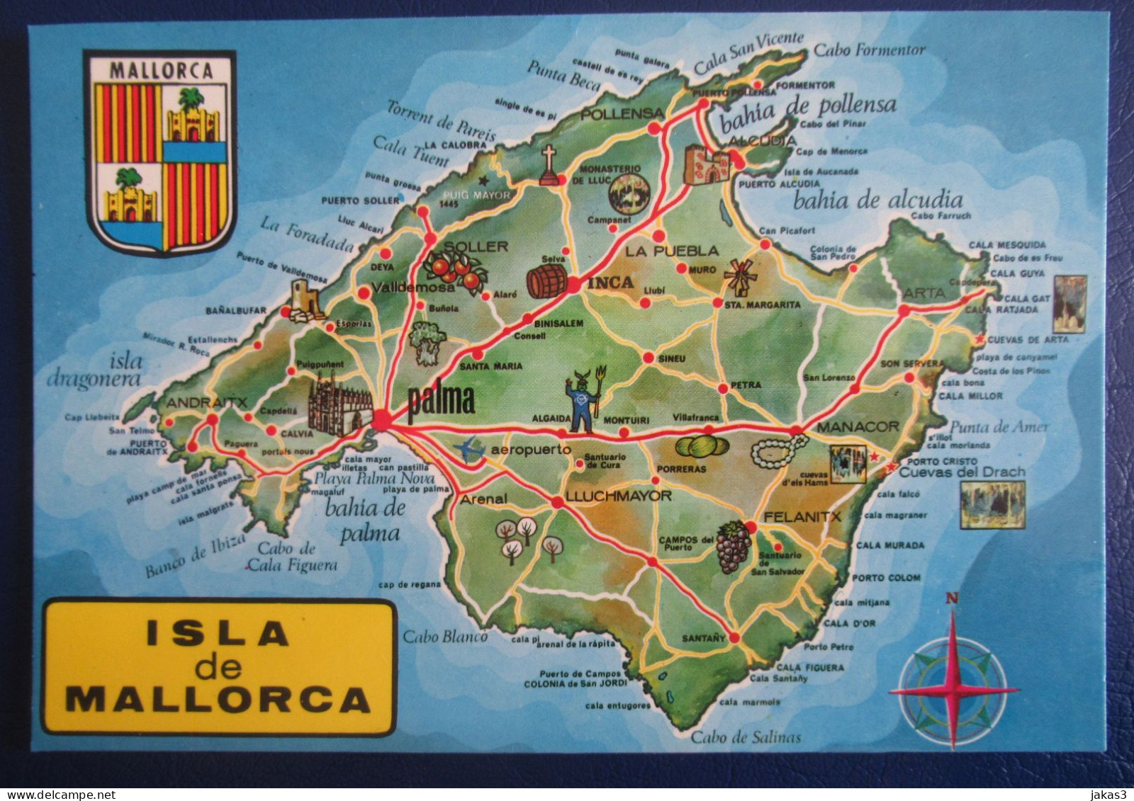 CPM CARTE POSTALE  CARTE GÉOGRAPHIQUE DE L ILE DE MAJORQUE (  ESPAGNE ) - Cartes Géographiques