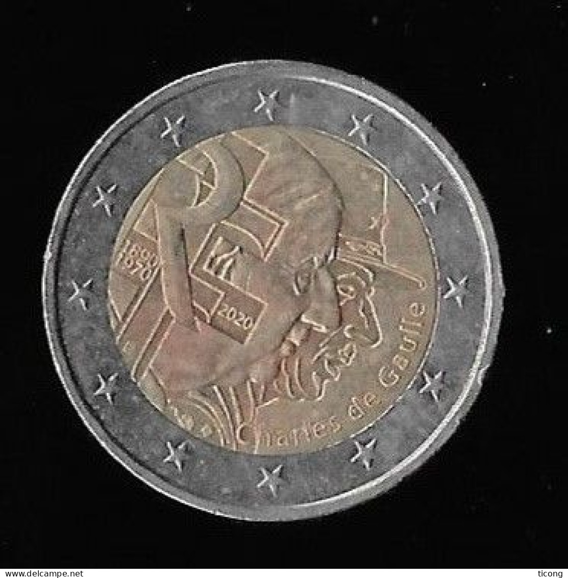 FRANCE 2 EUROS 2020  - GENERAL CHARLES DE GAULLE 1890 1970 -   VOIR LES SCANNERS RECTO VERSO - France