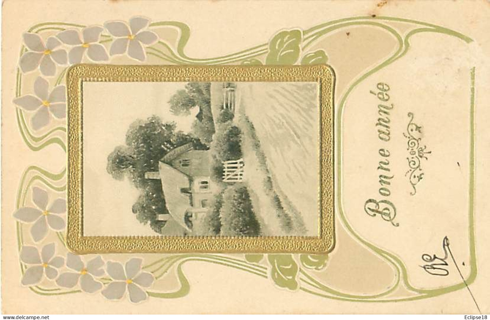 Carte Gaufrée  - Bonne Année - Fleurs Paysage  Q 2567 - Nieuwjaar