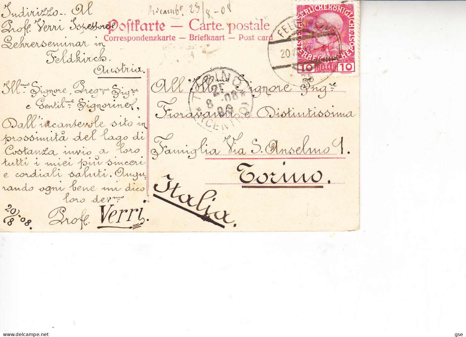 AUSTRIA 1908 - Cartolina Per Torino (Italy) - Andere & Zonder Classificatie