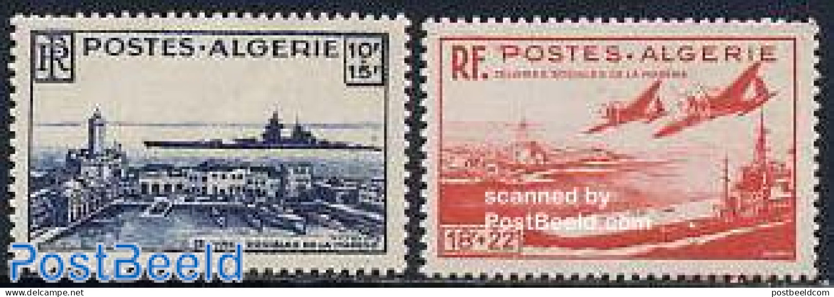 Algeria 1949 Navy 2v, Mint NH, Transport - Various - Aircraft & Aviation - Ships And Boats - Lighthouses & Safety At Sea - Ongebruikt