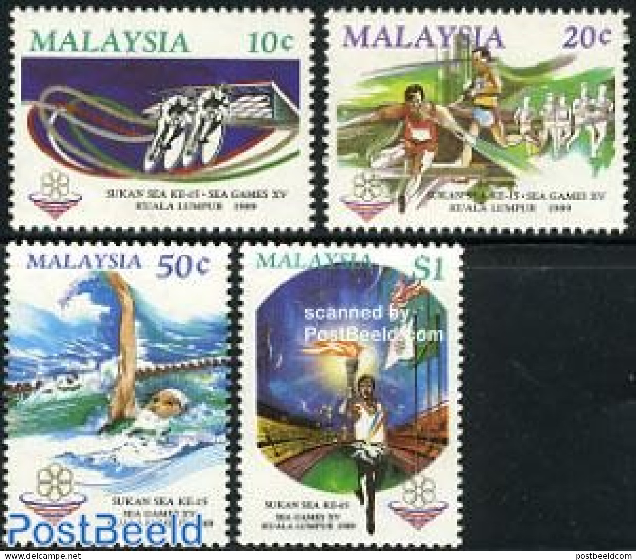 Malaysia 1989 Southeast Asia Games 4v, Mint NH, Sport - Athletics - Cycling - Sport (other And Mixed) - Swimming - Atletismo