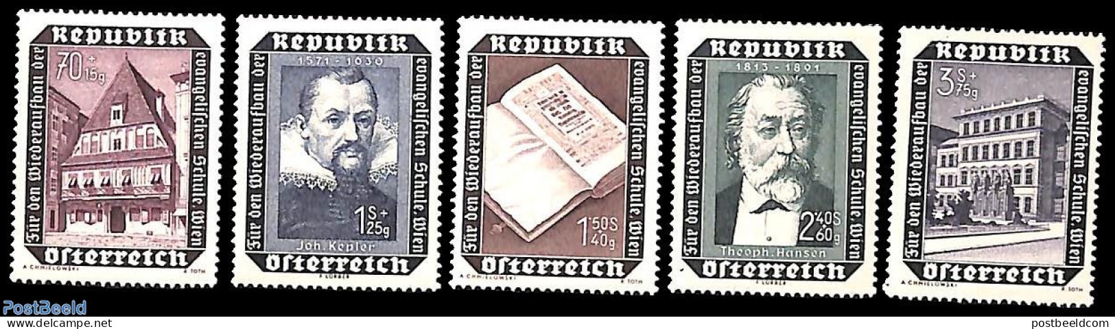 Austria 1953 Evangelic School 5v, Mint NH, Religion - Science - Religion - Education - Art - Books - Unused Stamps
